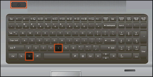 HP Render with the Power, Windows, and B keys highlighted